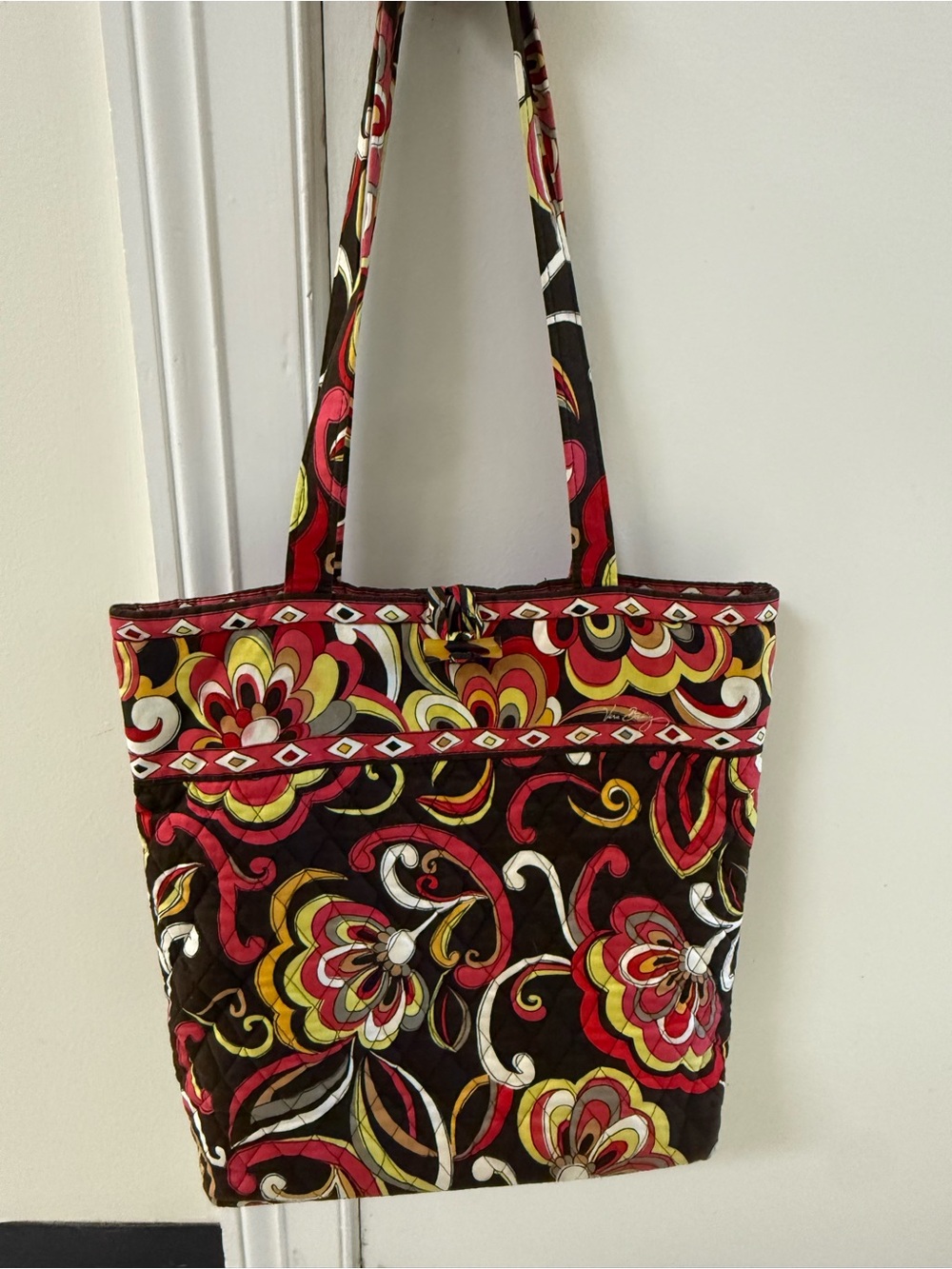 Vera Bradley Quilted Floral Tote in Brown, Red & Yellow